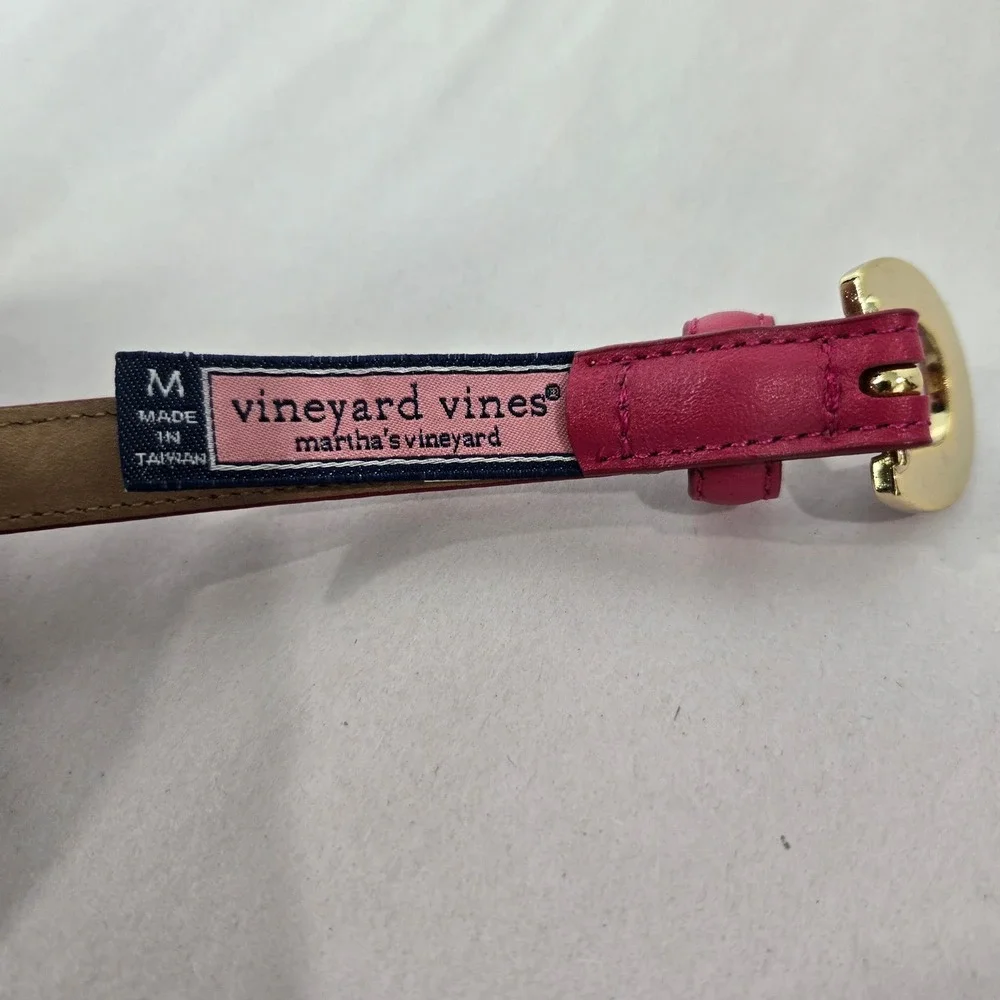 Vineyard Vines Pink Leather Belt Size Medium Skinny Enamel Buckle Barbie #985